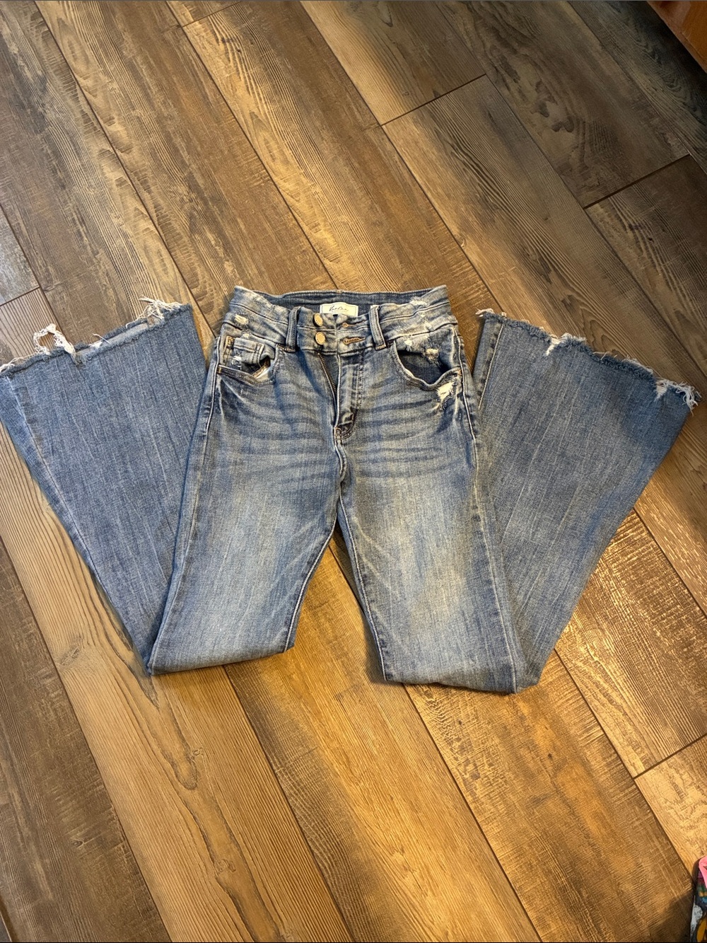 KanCan Medium Blue Distressed Wide Leg Jeans